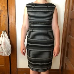Calvin Klein Gray and Black Striped Pencil Dress